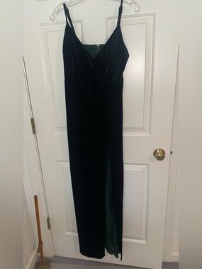 Dark/ Emerald Green Long Lulus Dress with Slit + V neck formal/ bridesmaid dress